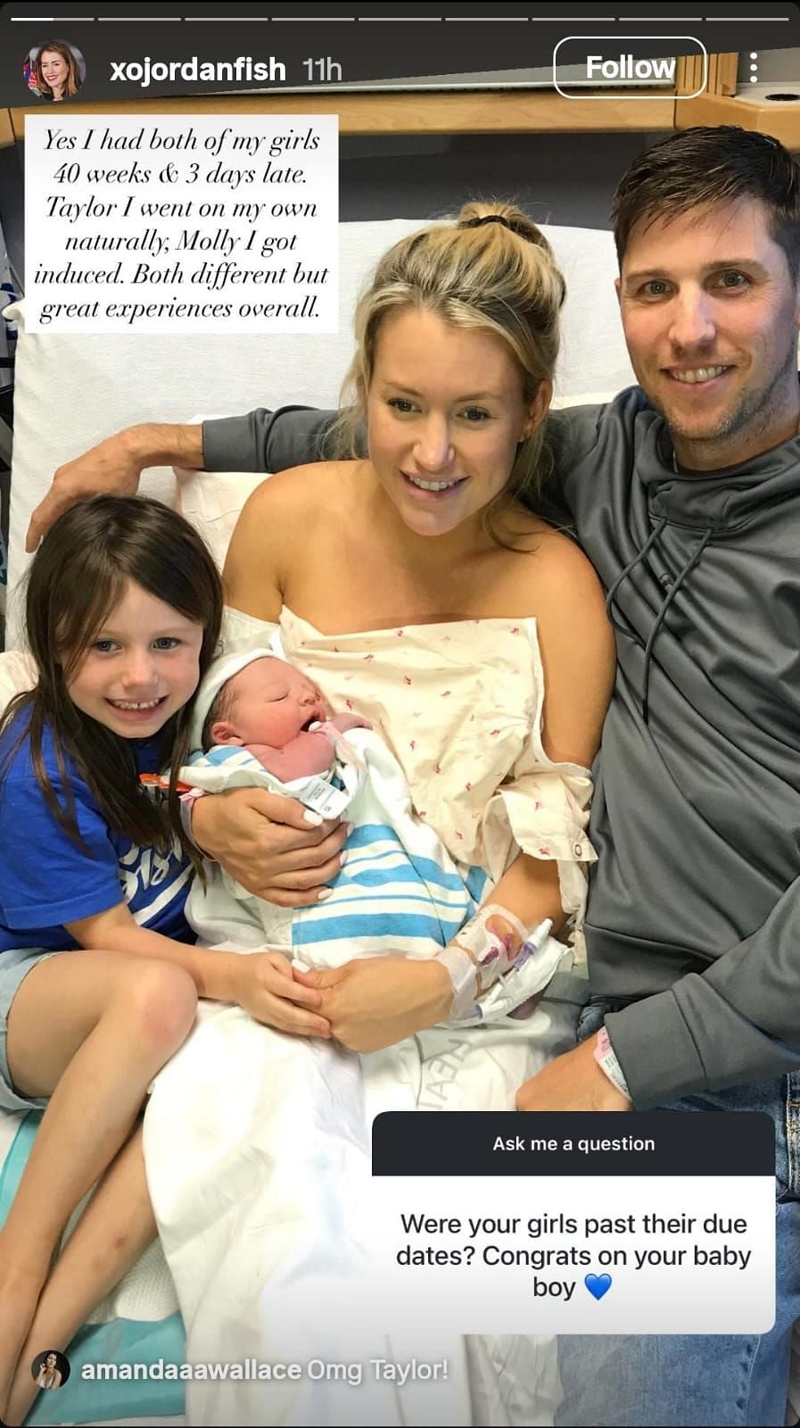 Jordan Fish shared a heartfelt image of her family at the birth of Molly (Source: @xojordanfish via Instagram)